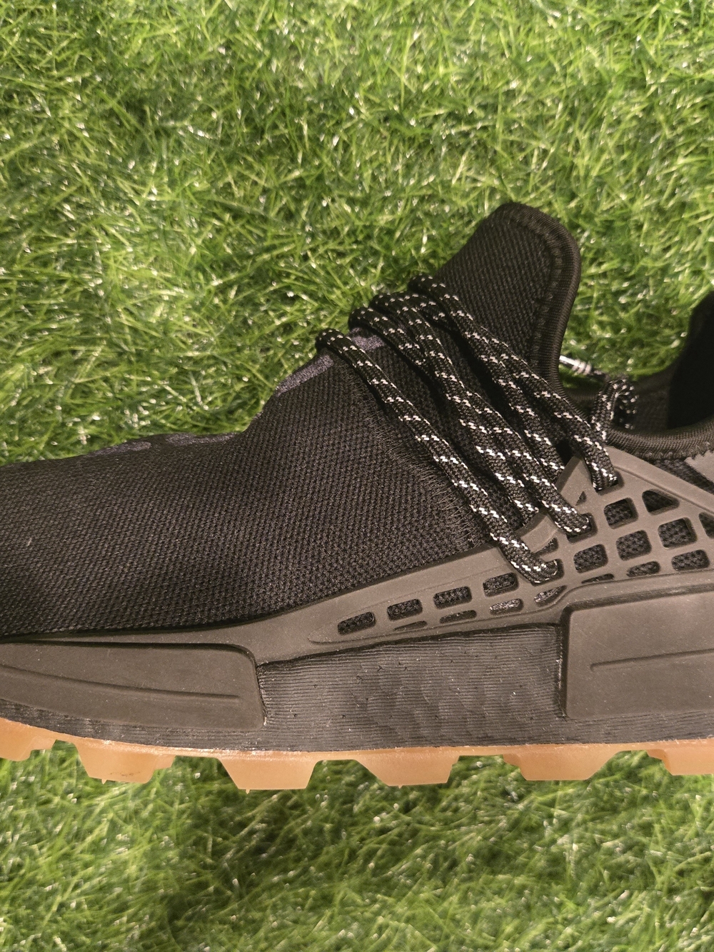 adidas Black Knit Sneakers with Gum Outsole and Reflective Laces